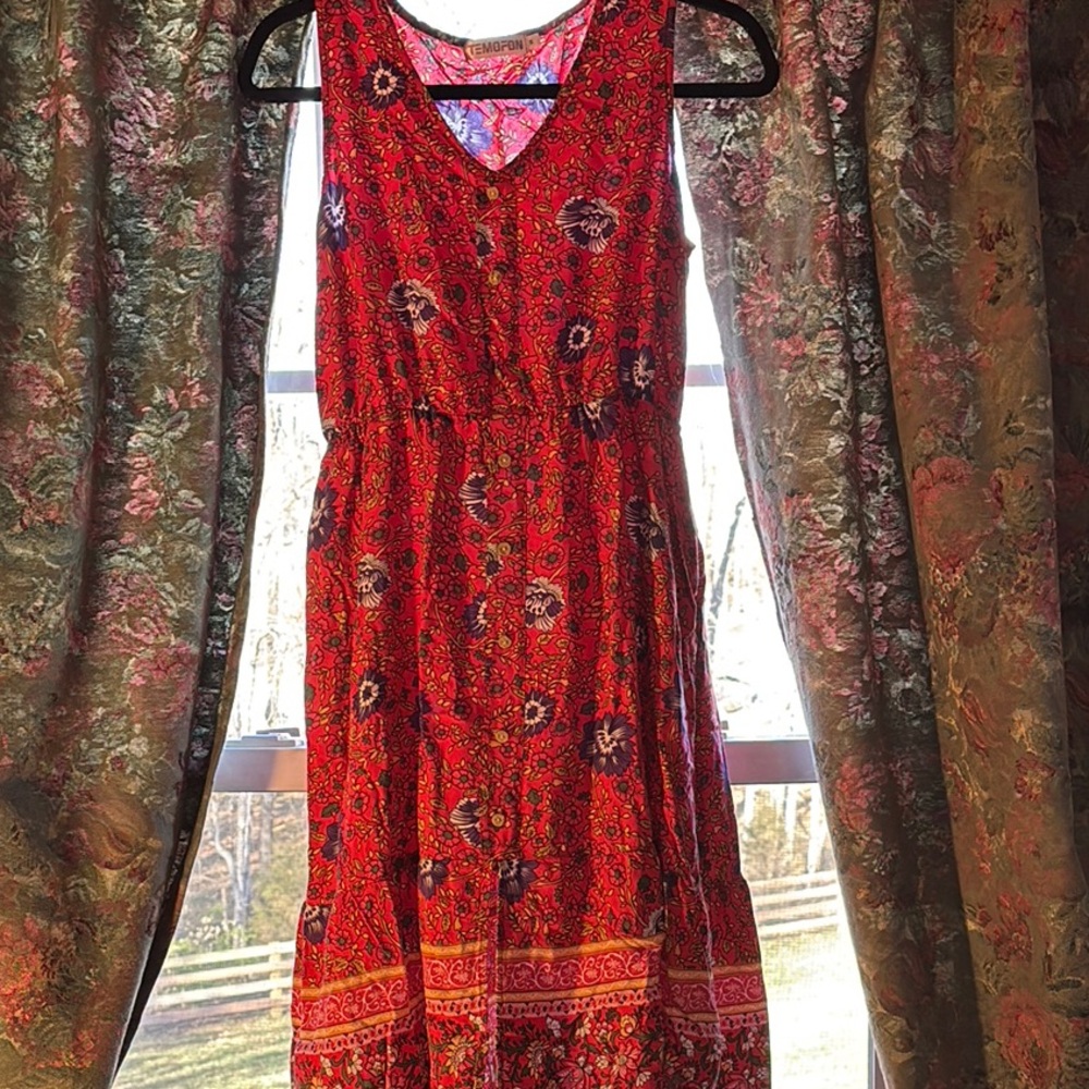 Floral Red Sleeveless Dress